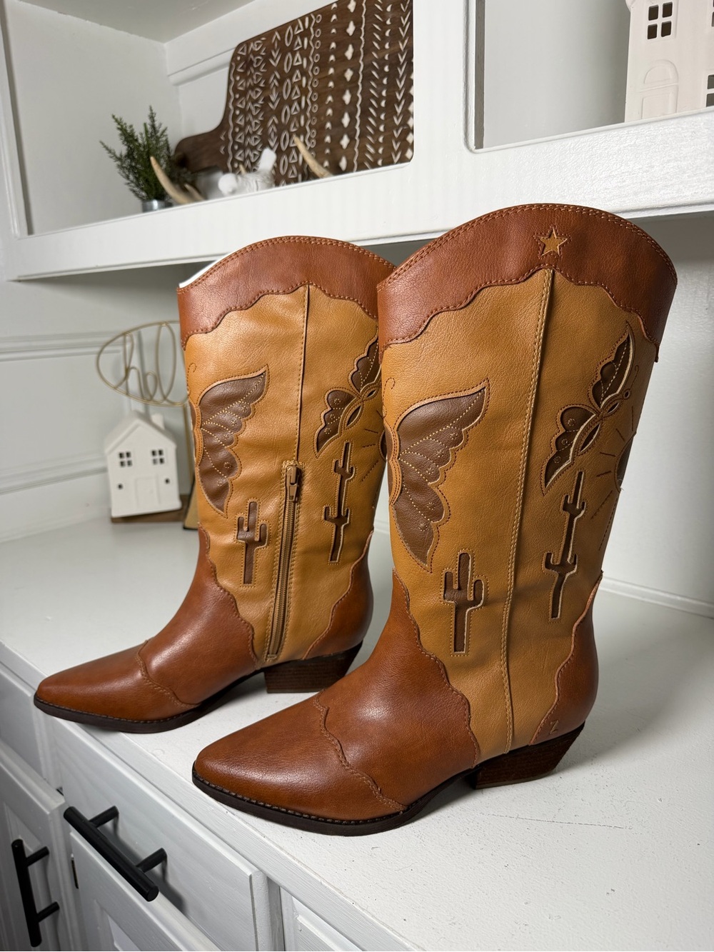 Zodiac Cowboy Boots Women's 9 Brown Leather Cactus Western Boots Like New